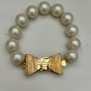 Kate Spade Faux Pearl and Gold Bow Bracelet